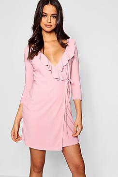 Boohoo Ruffle Wrap Dress