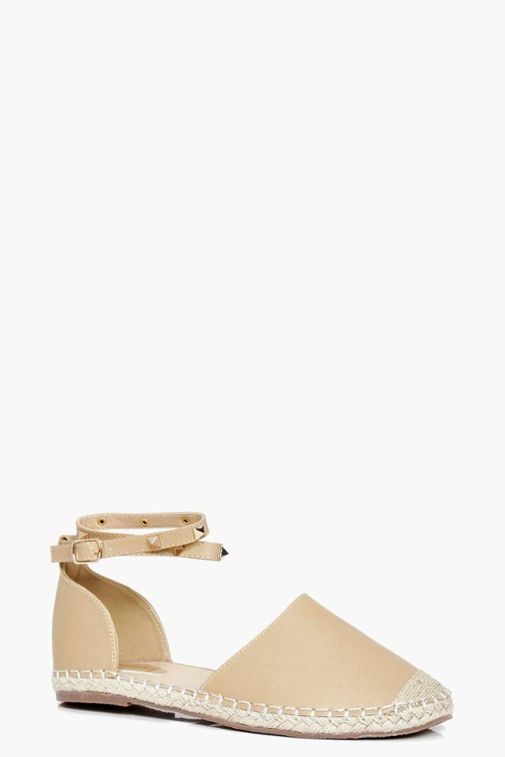 Boohoo Laura Stud Ankle Band Espadrille Nude
