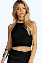 Boohoo Paige Halter Basic Crop Black