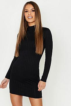 Boohoo Petite Ribbed High Neck Bodycon Dress