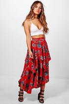 Boohoo Petite Lola Floral Print High Low Hem Maxi Skirt