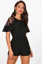Boohoo Judy Lace And Ruffle Playsuit