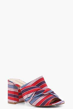 Boohoo Jasmine Striped Knotted Front Mule Heels