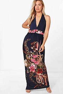 Boohoo Plus Robyn Plunge Neck Floral Maxi Dress