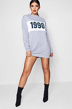 Boohoo Kayleigh 1990 Slogan Sweat Dress