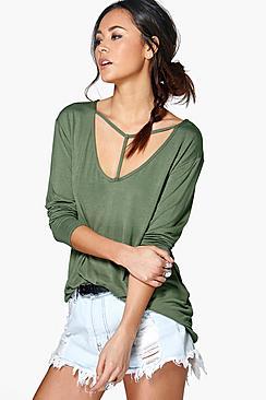 Boohoo Gracie Strappy Harness Detail Oversized Tee