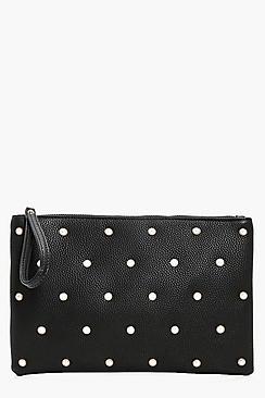 Boohoo Lily Pearl Stud Zip Top Clutch