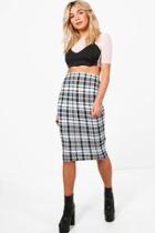 Boohoo Harper Checked Crepe Midi Skirt Multi