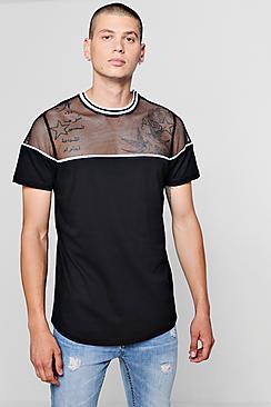 Boohoo Longline Mesh Panel Contrast T-shirt