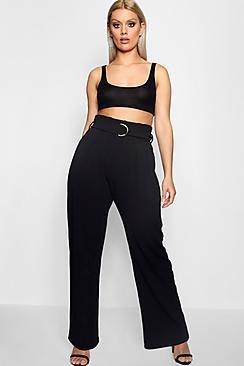 Boohoo Plus Buckle Detail Wide Leg Trouser