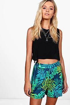 Boohoo Jessie Palm Print Flippy Shorts