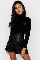 Boohoo Leather Look Belted Shorts