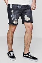 Boohoo Rose Embroidered Loose Fit Skater Denim Shorts