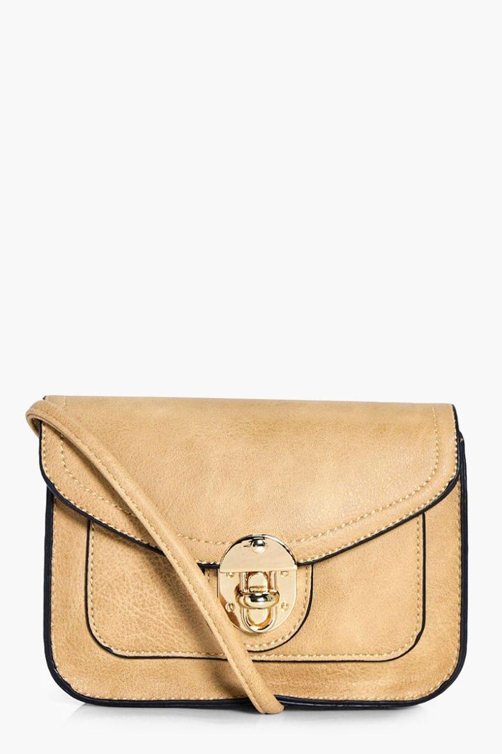 Boohoo Natasha Lock Structured Cross Body Taupe
