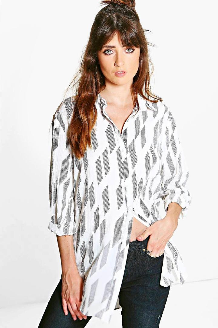 Boohoo Gracie Broken Stripe Oversized Shirt White