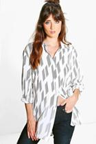Boohoo Gracie Broken Stripe Oversized Shirt White