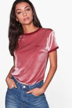 Boohoo Tall Seline Slogan Velvet T-shirt Pink