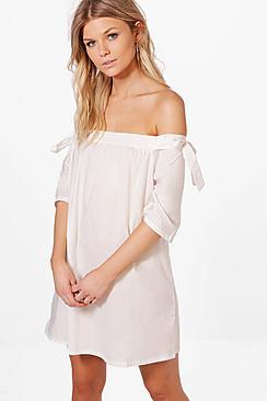 Boohoo Petite Maise Off The Shoulder Shift Dress