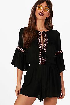Boohoo Aylin Cold Shoulder Embroidered Playsuit