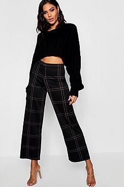 Boohoo Woven Grid Check Wide Leg Trouser