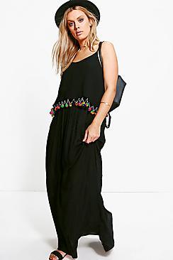 Boohoo Plus Tara Pom Pom Trim Maxi Dress