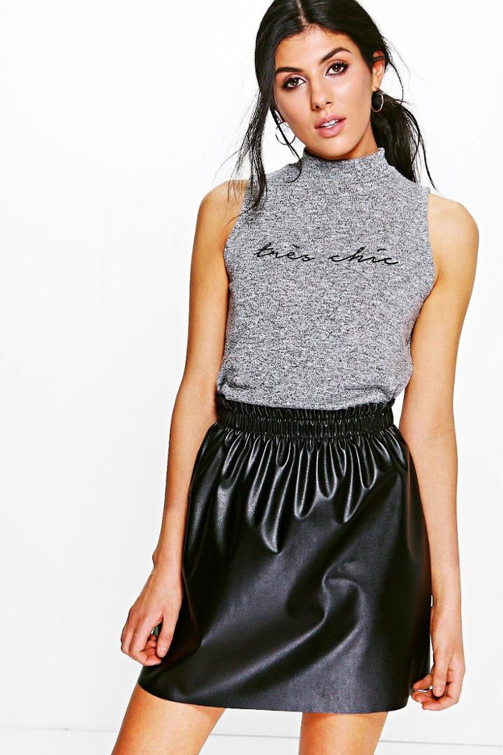 Boohoo Polly Printed High Neck Sleeveless Top Grey