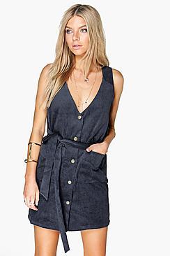 Boohoo Rebecca Button Front Cord Dress