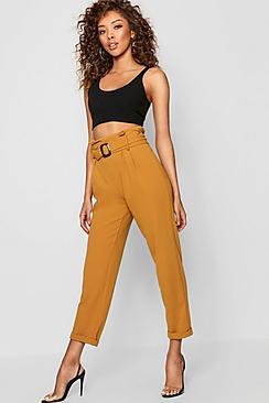 Boohoo Tortoise Shell Buckle Tailored Pants