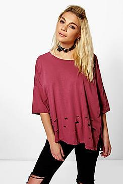 Boohoo Becca Distressed Detail Tee