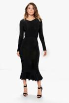 Boohoo Sue Slinky Long Sleeved Peplum Hem Midi Dress Black