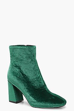 Boohoo Square Toe Velvet Shoe Boots