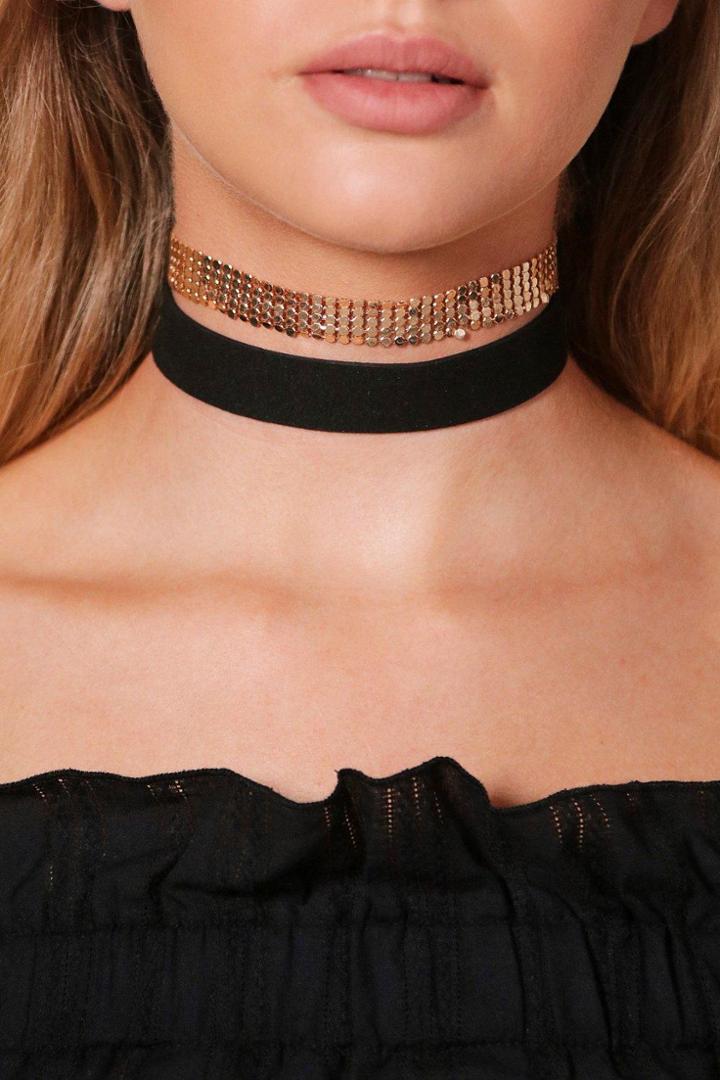 Boohoo Harriet Chainmail & Velvet Choker 2 Pack Multi