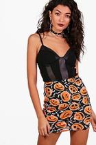Boohoo Jasmin Halloween Pumpkin Print Mini Skirt