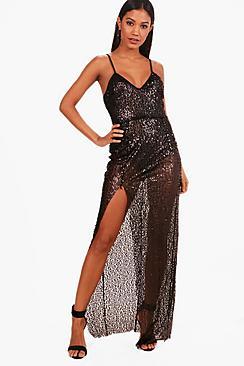 Boohoo Rachel Sequin Split Maxi Dress