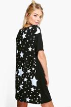 Boohoo Devon Star Back Print T-shirt Dress Black