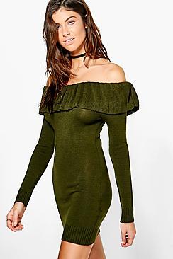 Boohoo Alice Frill Neck Long Sleeve Jumper Dress