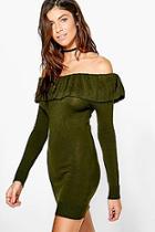 Boohoo Alice Frill Neck Long Sleeve Jumper Dress