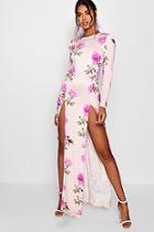 Boohoo Eli Floral Long Sleeved Double Split Maxi Dress