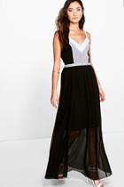 Boohoo Laura Colour Block Embellished Waist Maxi Dress Black