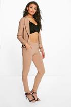 Boohoo Mia Scuba Crepe Skinny Trouser Camel