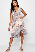 Boohoo Eleanor Asymmetric Ruffle Floral Midi Dress