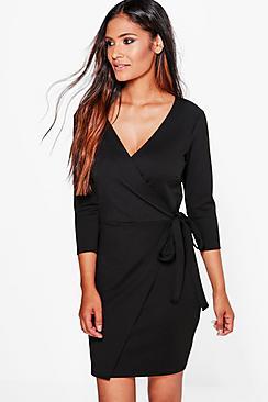 Boohoo Wrap Tie Front Dress