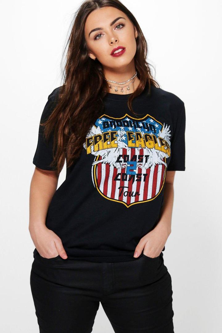 Boohoo Plus Naomi Printed Band Tee Black