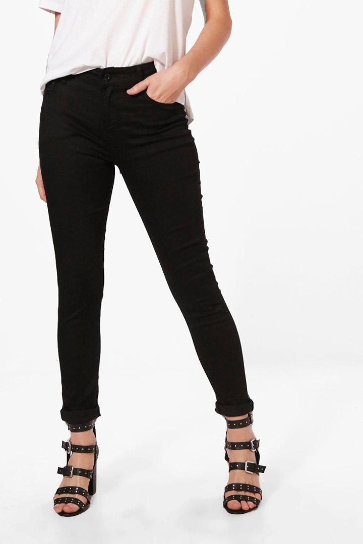 Boohoo Helena Mid Rise Skinny Jeans Black