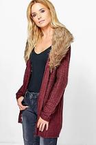 Boohoo Sara Removable Faux Fur Trim Cardigan