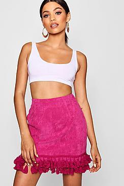 Boohoo Cord Tassel Hem Woven Mini Skirt