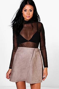 Boohoo Raya Wrap Tie Waist Suedette Mini Skirt