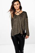 Boohoo Petite Emily Glitter Knit Plunge Strappy Jumper