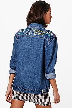 Boohoo Oversized Graffiti Print Denim Jacket