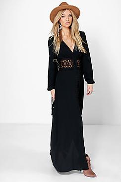Boohoo Kia Lace Waist Button Maxi Dress